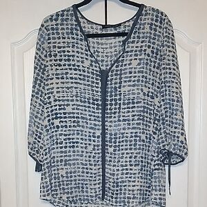 Ivanka Trump Blue and White Relaxed 3/4 Sleeve Blouse